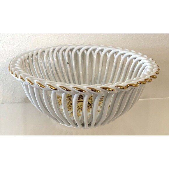 Apulum Fine Porcelain Reticulate Gold Rim Bowl 6x3 Hand Painted VTG 50s - Picture 5 of 6